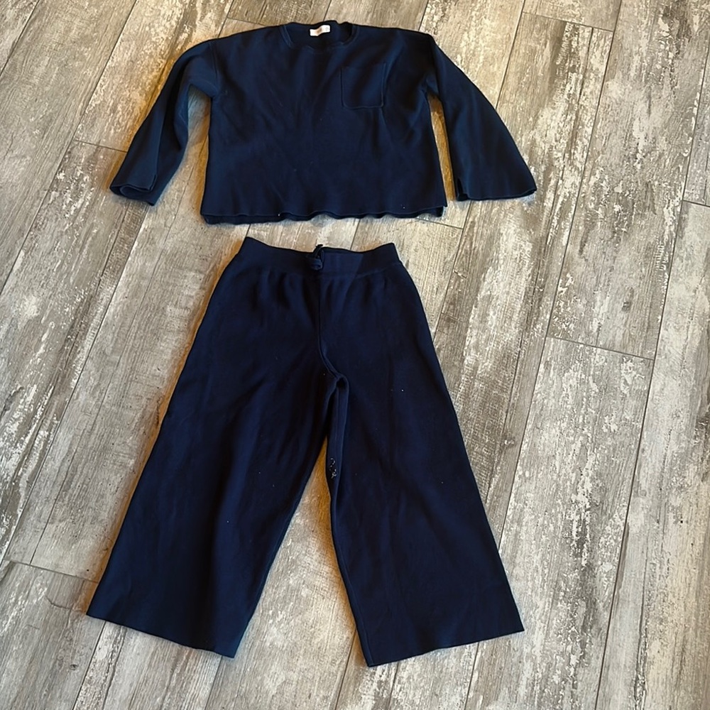 Mango Blue Pajama Set Matching Knit Loungewear